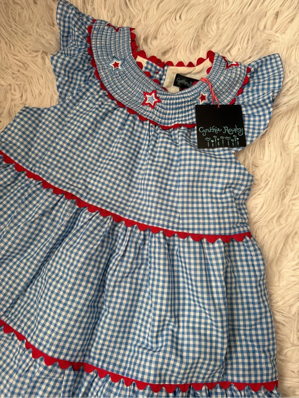 NWT Cynthia Rowley Girls 5T Blue Gingham Patriotic Dress